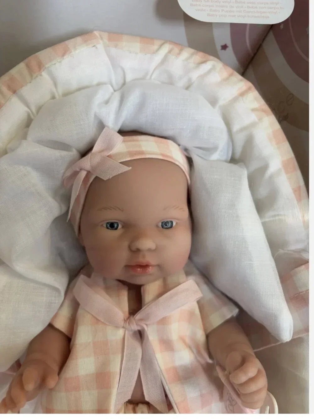 Arias Elegance Baby Doll In Carrier Made In Spain Full Vinyl Body Pacifier -New!